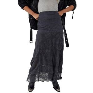 Free People ruffled boho maxi skirt darker grey